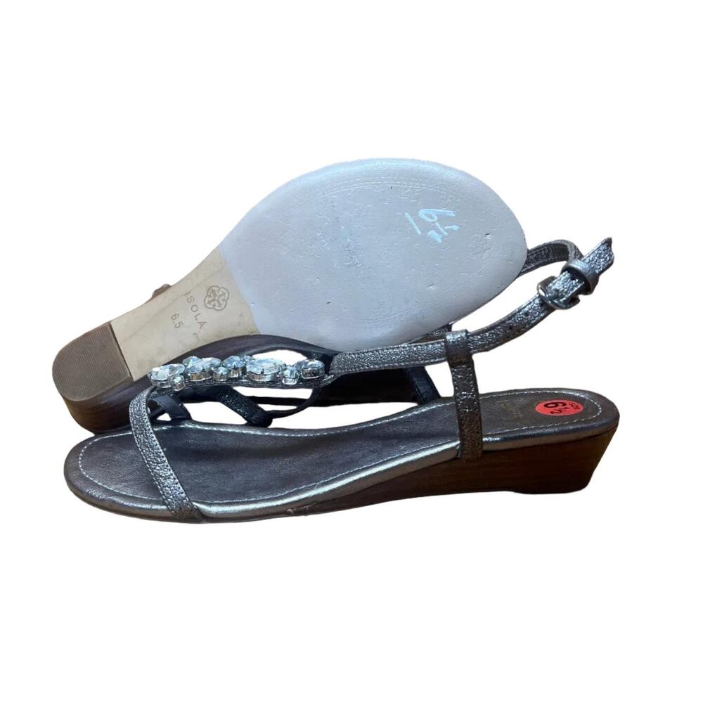 ISOLA Women's "Trista" Leather T-strap Jeweled Sandal 6.5M Anthrancite Leather